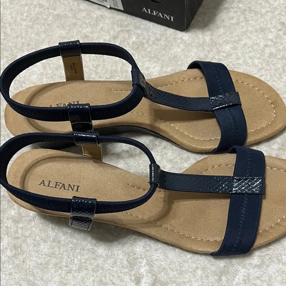 Alfani Navy Snake Accent Wedge Sandals - Women’s Size 8.5M - Picture 6 of 7